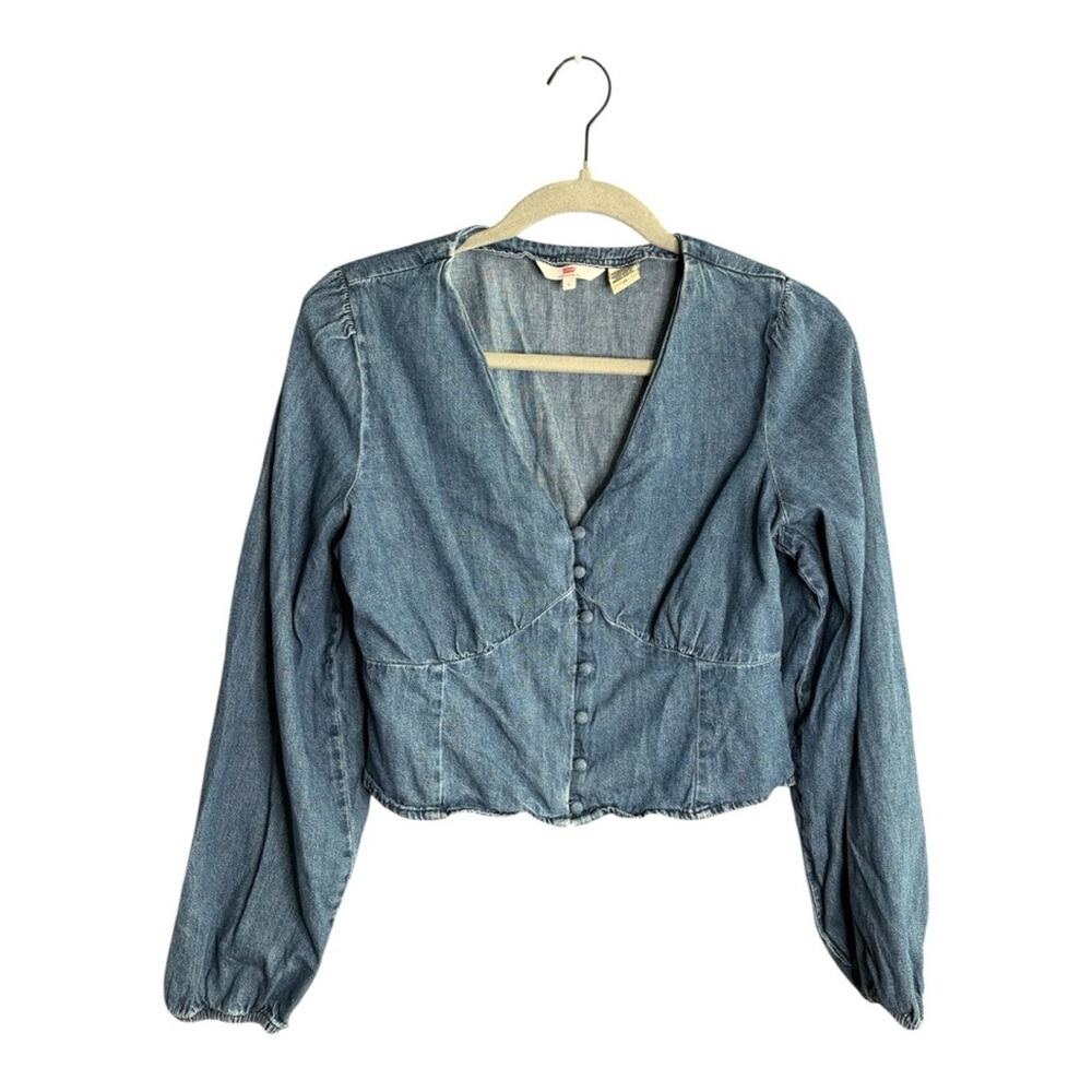 Levi’s Medium Wash Denim Cropped Button Front Top Large